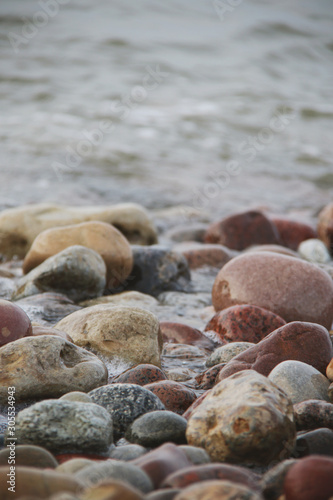 wet pebbles on the beach
