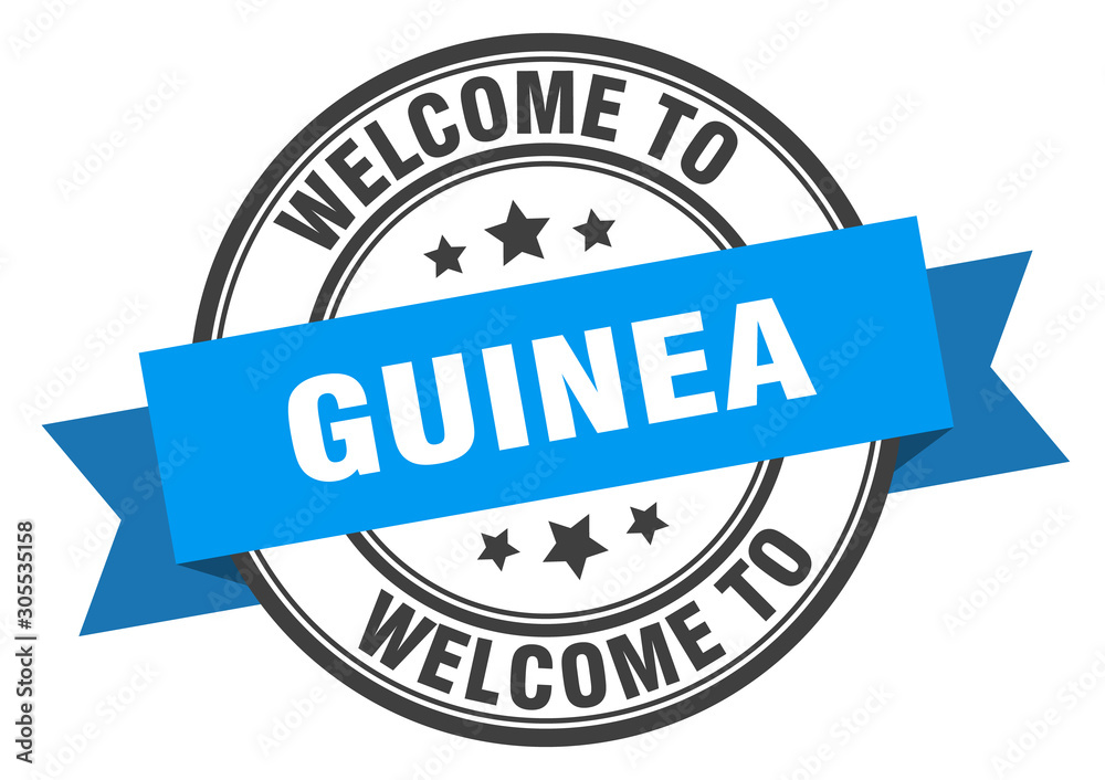 Guinea stamp. welcome to Guinea blue sign