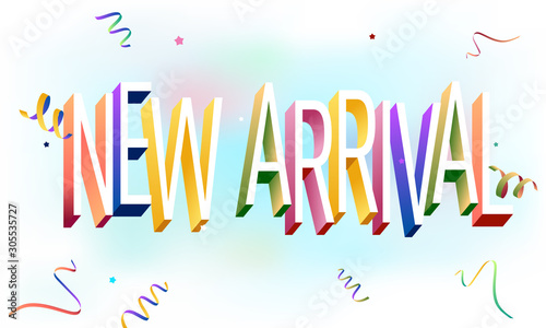 Colorful illustration of "New Arrival" text