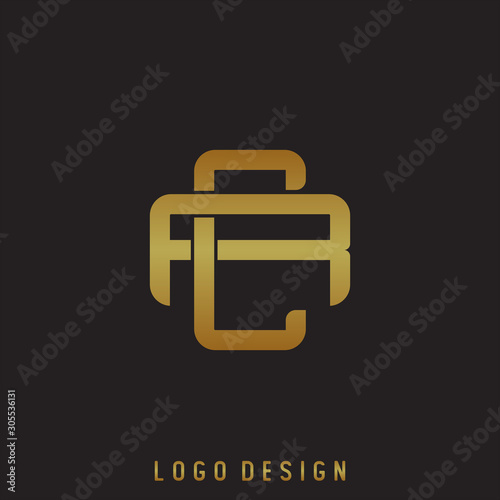 Initial letter CR, RC, overlapping interlock monogram logo, Gold color on black background - Vector