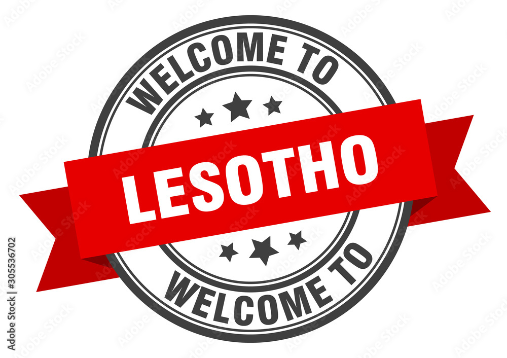 Lesotho stamp. welcome to Lesotho red sign