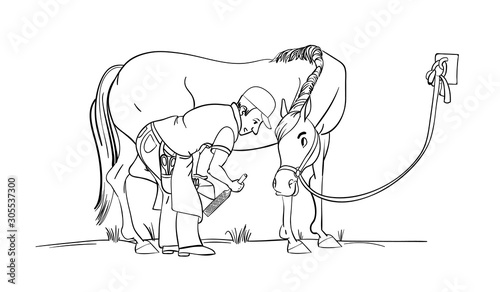 Cartoon style girl with horse.