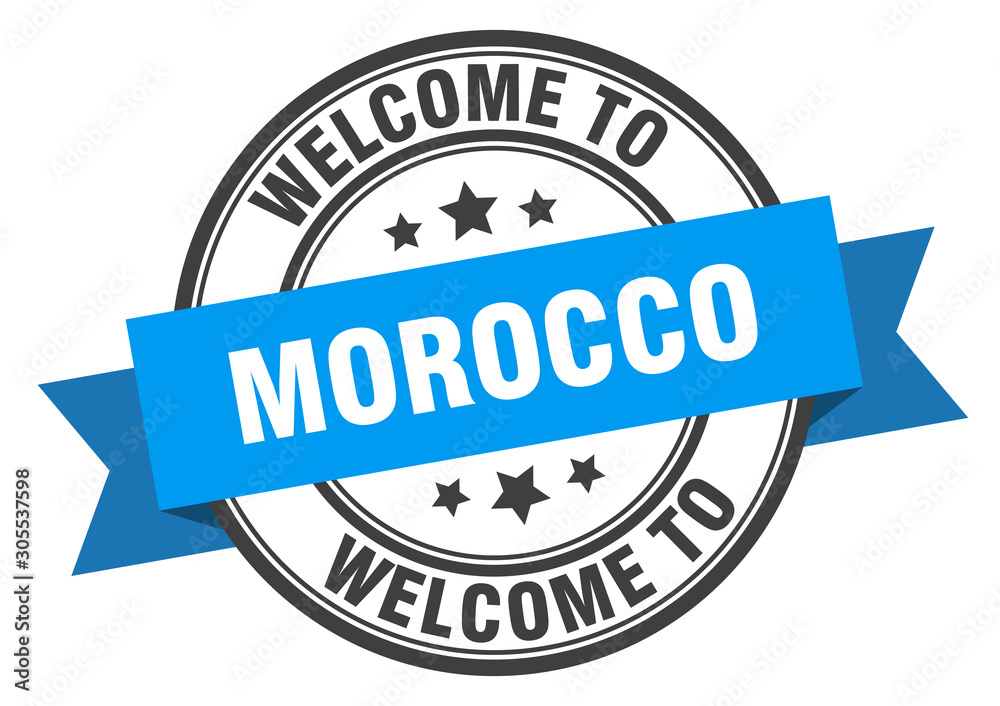 Morocco stamp. welcome to Morocco blue sign