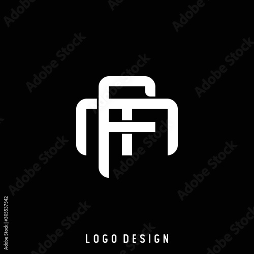 Initial letter FM, MF, overlapping interlock monogram logo, white color on black background - Vector