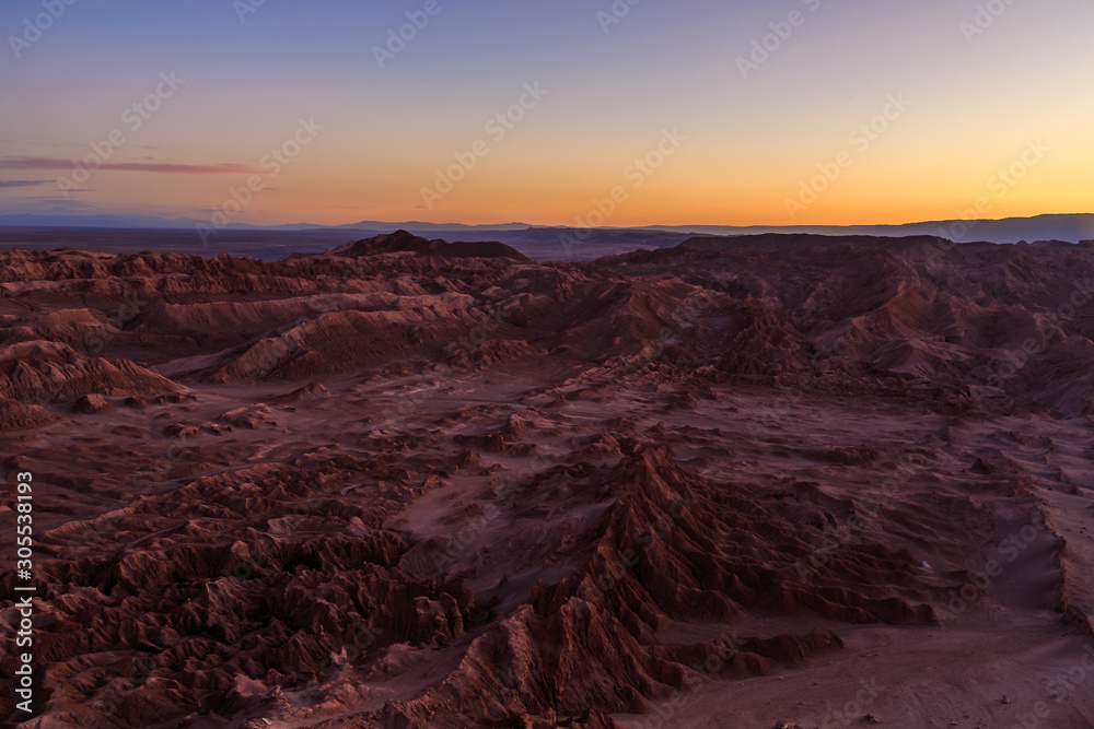 Sunset over the moon valley / valle de la luna in the Atacama desert, Chile