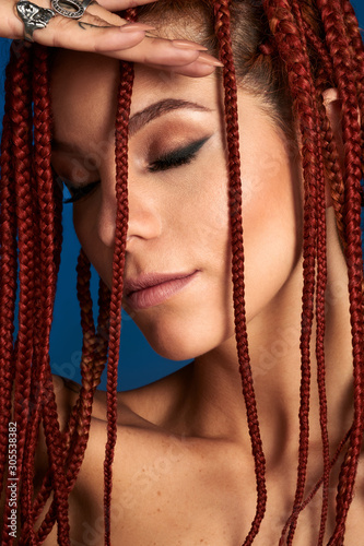 Close up shot of a woman face with beauty make up.