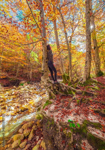 National Park of Abruzzo, Lazio and Molise (Italy) - The autumn with foliage in the italian mountain natural reserve, with little towns, wild animals like deer, Barrea Lake, Camosciara, Forca d'Acero