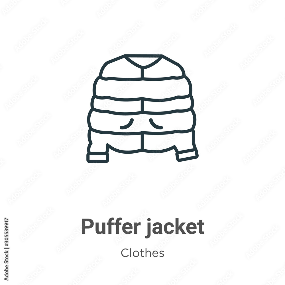 Puffer jacket outline vector icon. Thin 