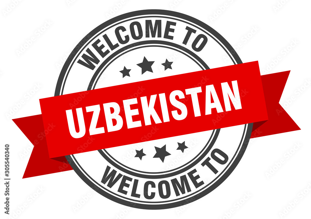 Fototapeta premium Uzbekistan stamp. welcome to Uzbekistan red sign