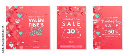Bundle of Valentines Day special offer banners with hearts.Square and vertical sale templates perfect for prints, flyers, banners, promotions, special offers and more.Vector Valentines promos.