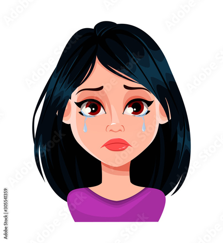 Face expression of beautiful woman with dark hair