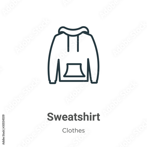Sweatshirt outline vector icon. Thin line black sweatshirt icon, flat vector simple element illustration from editable clothes concept isolated on white background