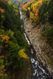 Bright Fall colored leaves along the Ottauquechee river at Quechee Gorge Vermont
