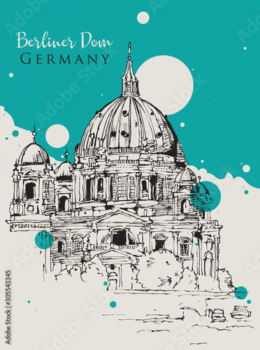 Drawing sketch illustration of Berliner Dom