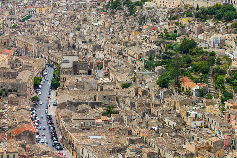 View of the area of the city of Modica in Sicily, Italy