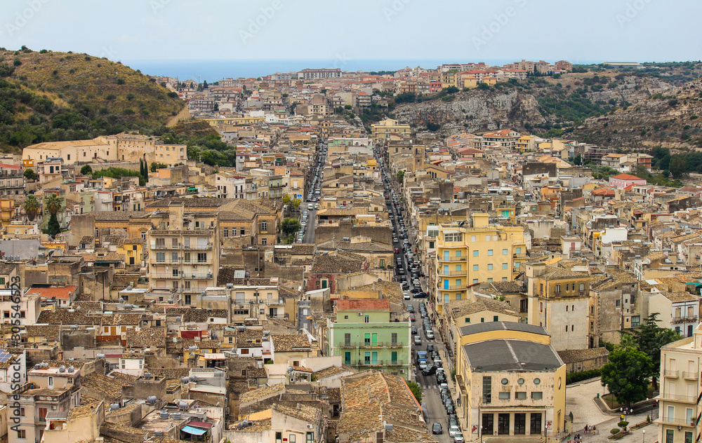 aerial view of the ancient city of Scicli in Sicily, Italy