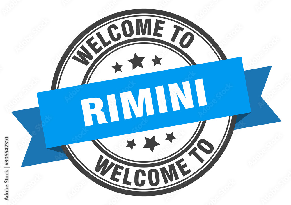Rimini stamp. welcome to Rimini blue sign