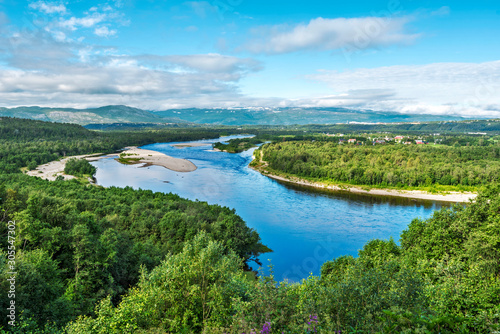 Altaelva river in Norwegian Finnmark as seen from Kaiskuru locality in the direction of Alta town. photo