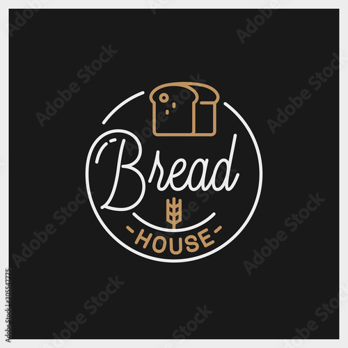 Bread shop logo. Round linear of bread house