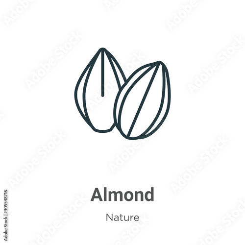 Almond outline vector icon. Thin line black almond icon, flat vector simple element illustration from editable nature concept isolated on white background