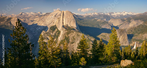 A panorama sunset view at Glacier Point  Yosemite National Park  California  USA.