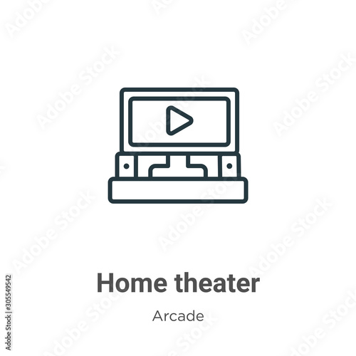 Home theater outline vector icon. Thin line black home theater icon, flat vector simple element illustration from editable entertainment concept isolated on white background