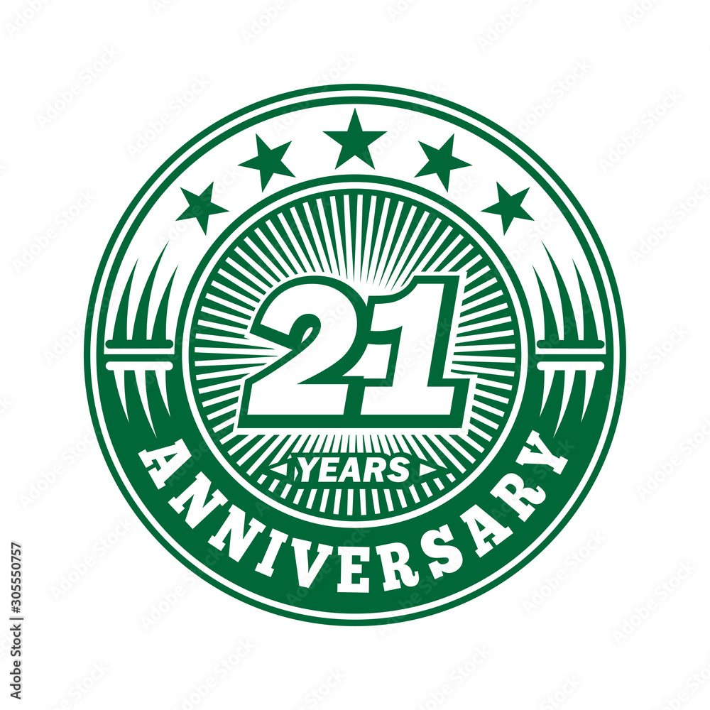 21 years logo. Twenty-one years anniversary celebration logo design. Vector and illustration.