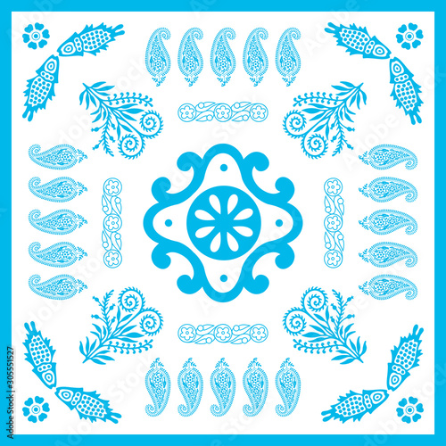 Georgian traditional ornaments. Vector Ornament With Caucasian Motifs. Persian colored carpet.Vector, Illustration.  Rich ornament for fabric design, handmade, interior decoration