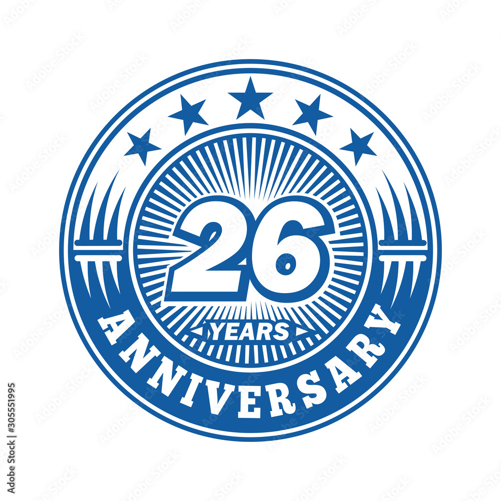 26 years logo. Twenty-six years anniversary celebration logo design. Vector and illustration.