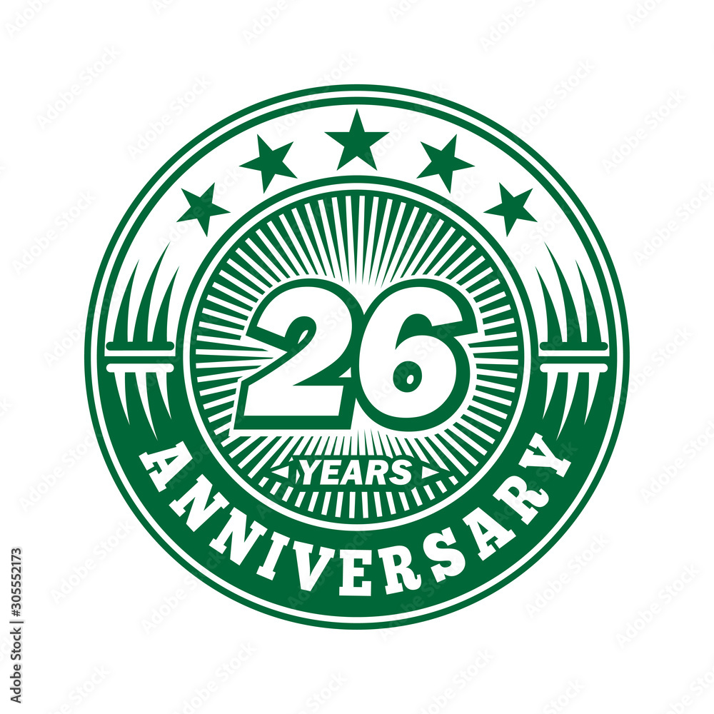 26 years logo. Twenty-six years anniversary celebration logo design. Vector and illustration.