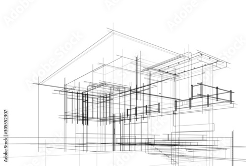 house building sketch architecture 3d illustration