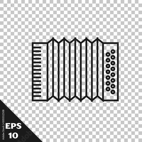 Black line Musical instrument accordion icon isolated on transparent background. Classical bayan, harmonic.  Vector Illustration