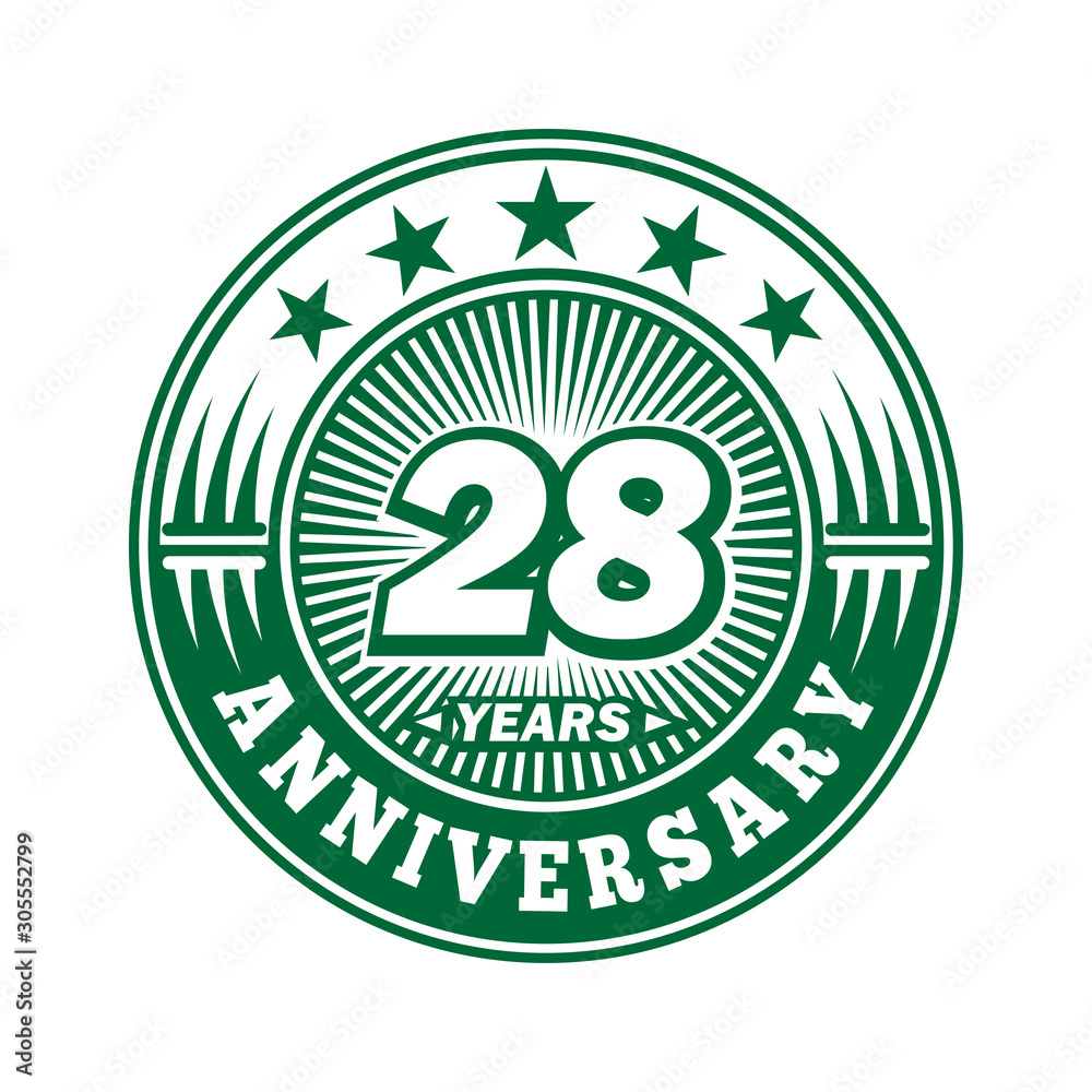 28 years logo. Twenty-eight years anniversary celebration logo design. Vector and illustration.
