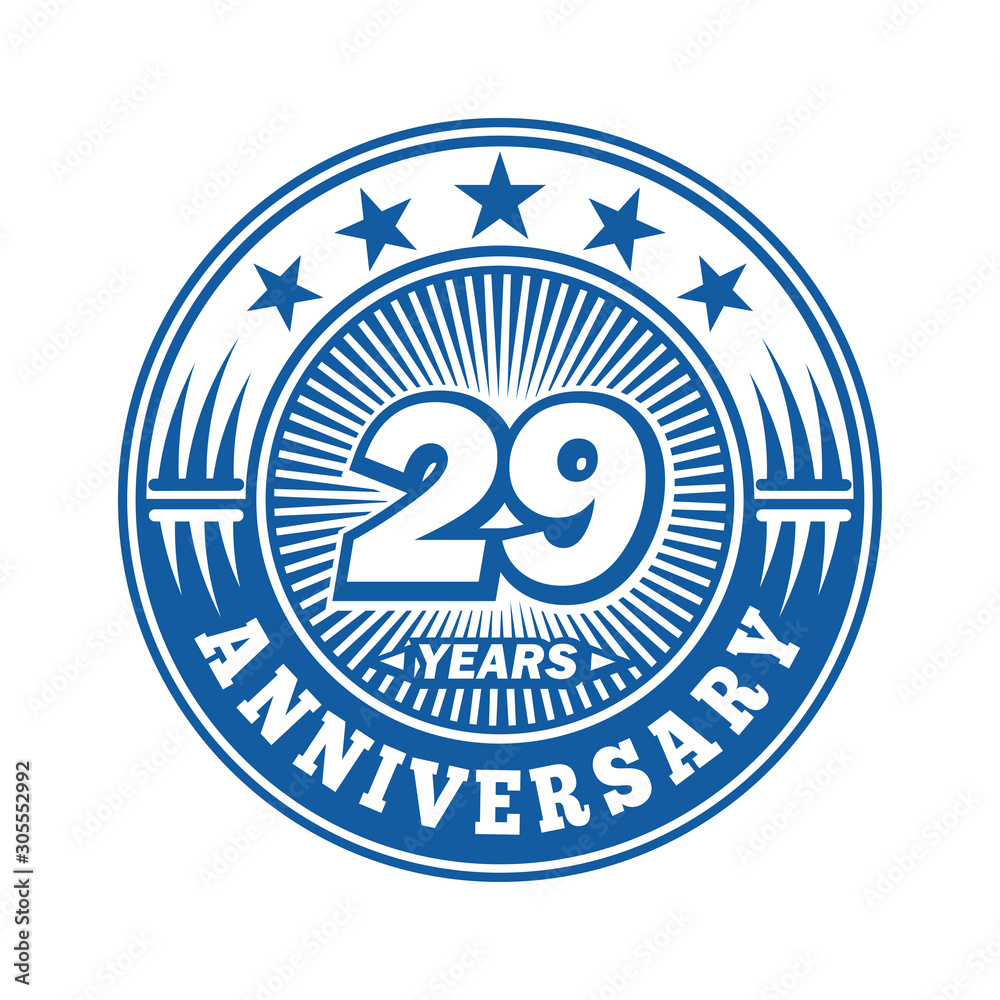 29 years logo. Twenty-nine years anniversary celebration logo design. Vector and illustration.