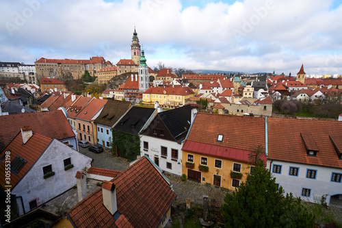 Aerial/Panorama view of historical centre of Cesky Krumlov 
