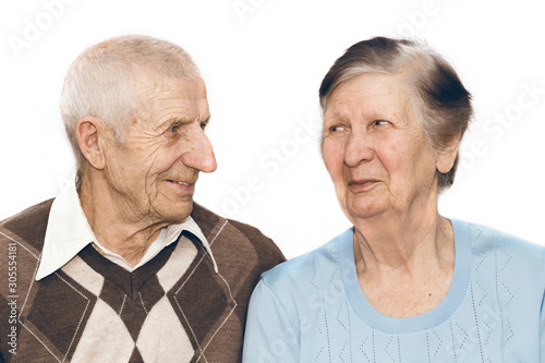 portrait of grandparents on a white background