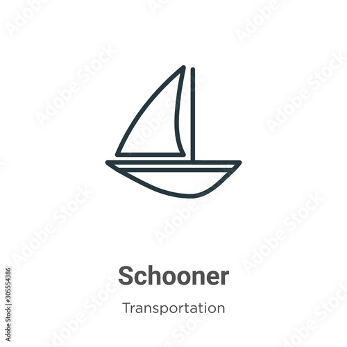Schooner outline vector icon. Thin line black schooner icon, flat vector simple element illustration from editable transportation concept isolated on white background