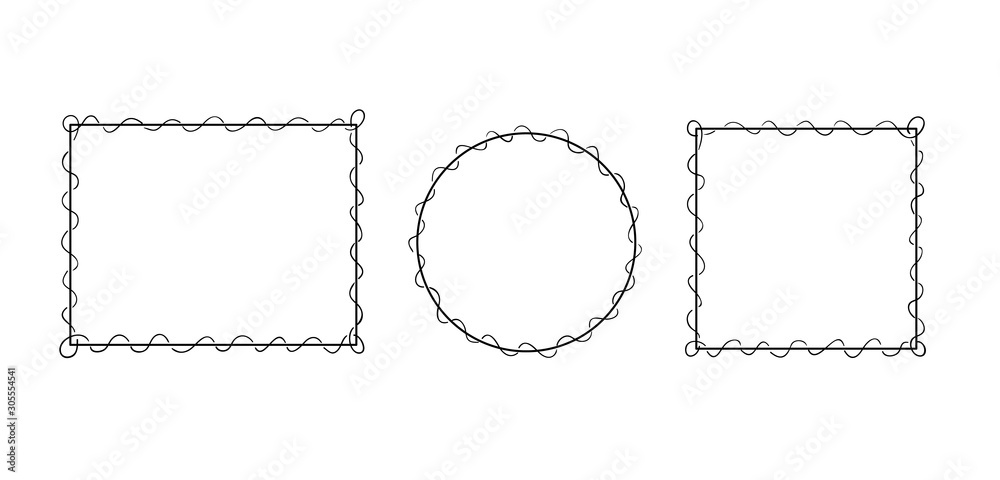 Obraz premium Photo frames vintage, Doodle style. Frame set. Square, round and rectangular frames decorated