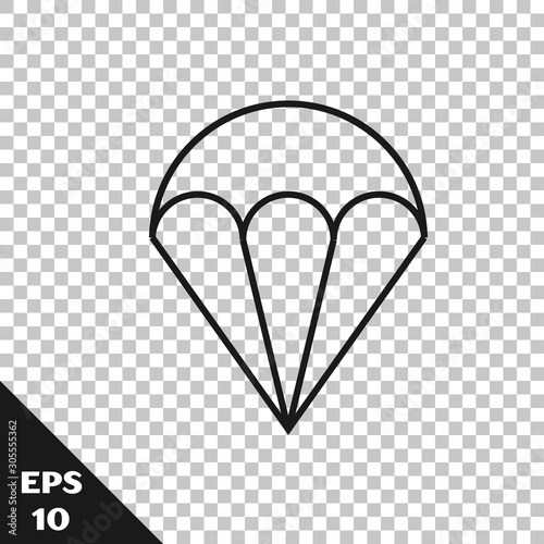 Black line Parachute icon isolated on transparent background. Extreme sport. Sport equipment.  Vector Illustration