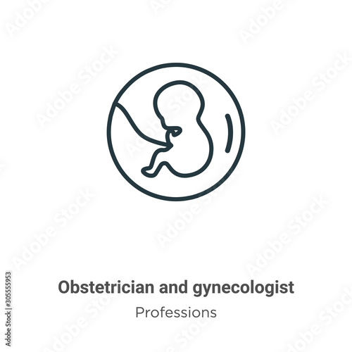 Obstetrician and gynecologist outline vector icon. Thin line black obstetrician and gynecologist icon, flat vector simple element illustration from editable professions concept isolated on white