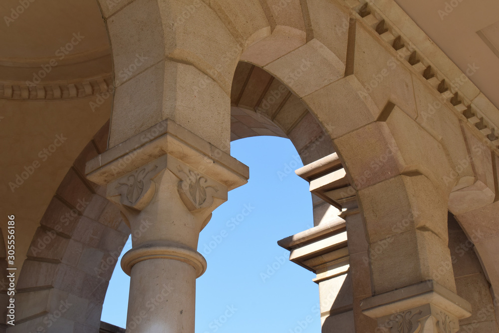 Carved Stone Column & Capitals in Arched Pavillion 3415-039