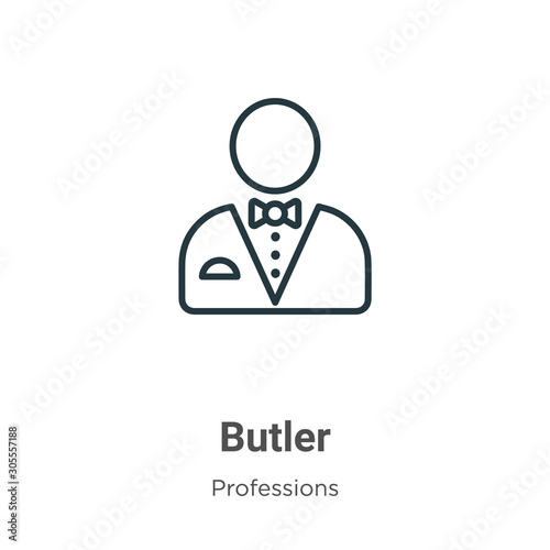 Butler outline vector icon. Thin line black butler icon, flat vector simple element illustration from editable professions concept isolated on white background