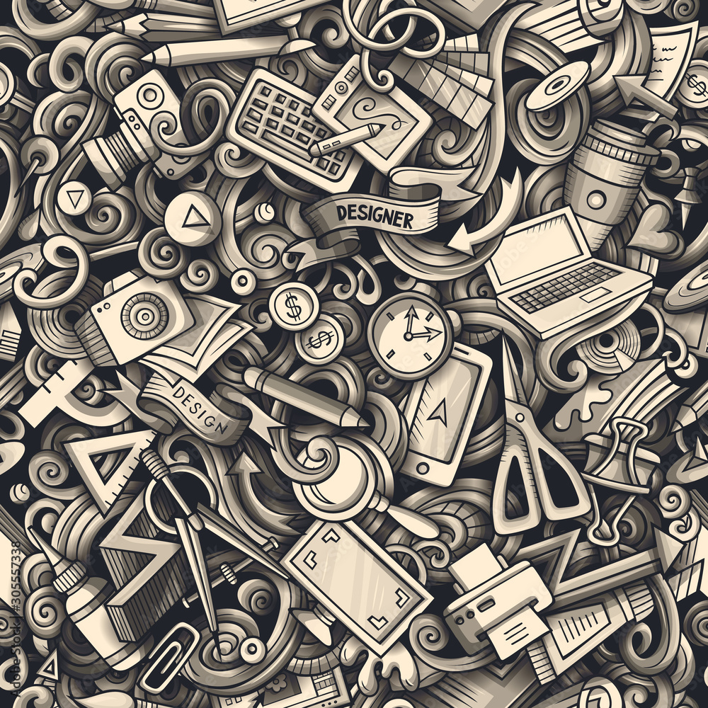 Fototapeta premium Cartoon cute doodles hand drawn Designer seamless pattern