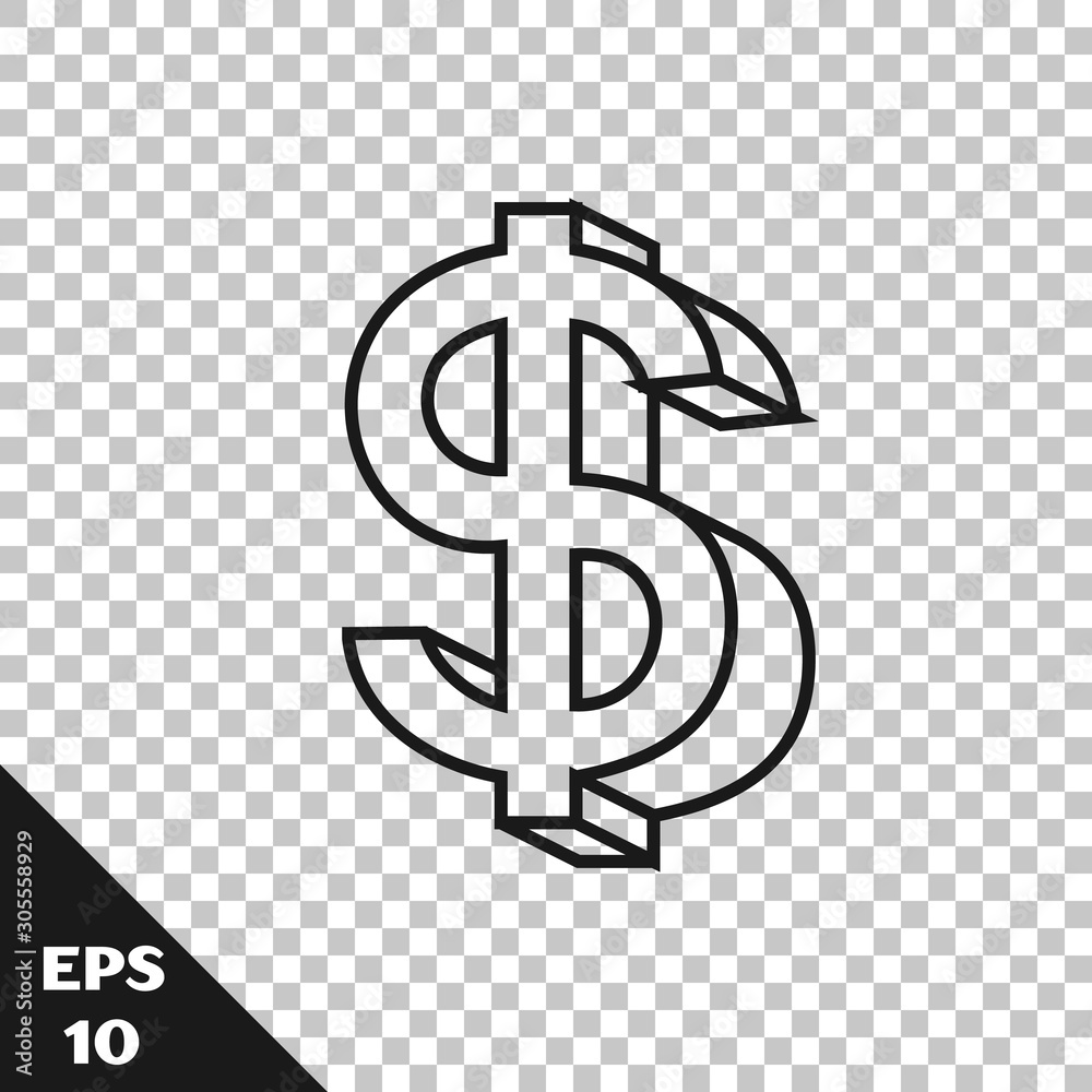 Black line Dollar symbol icon isolated on transparent background. Cash and money, wealth, payment symbol. Casino gambling. Vector Illustration - obrazy, fototapety, plakaty 