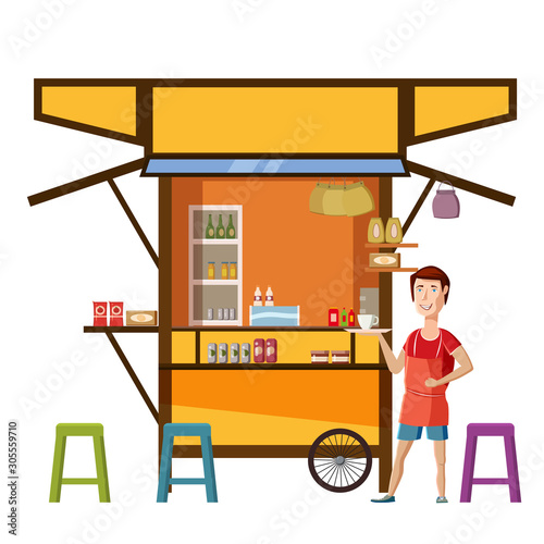 Warung street food cart cafe restaurant small family owned busines, store shop.