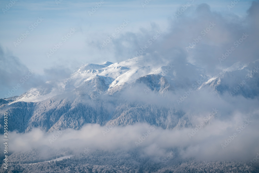 View of Bucegi Mountains from Baiului Mountain.