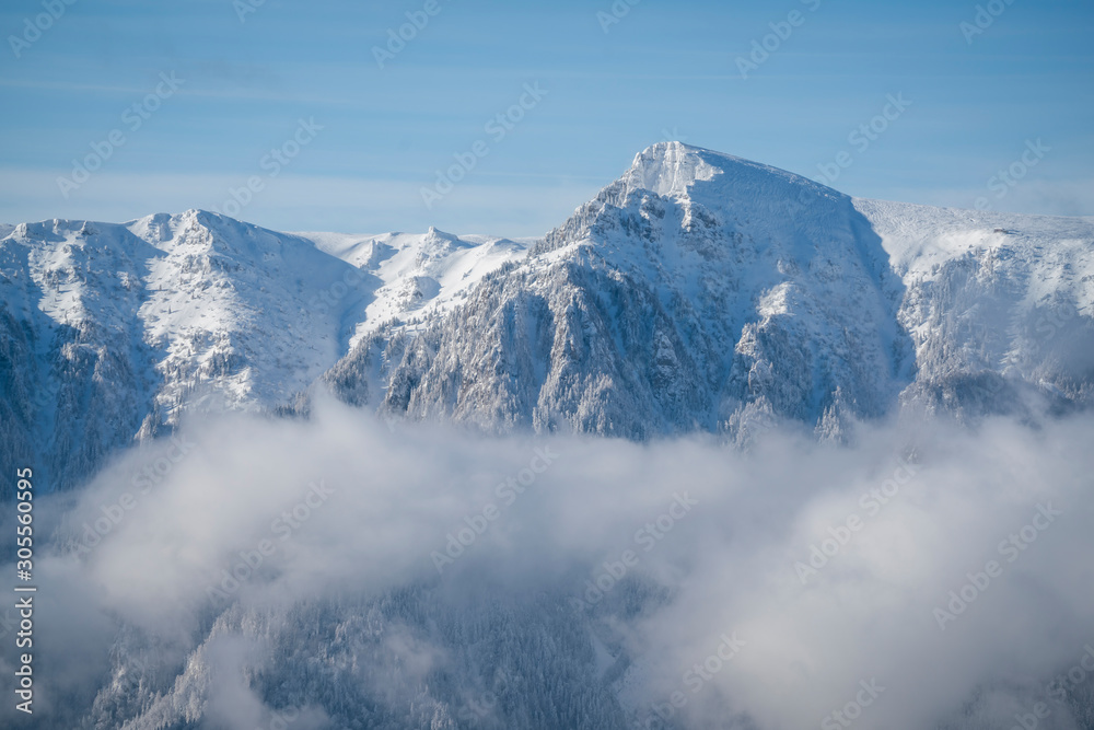 View of Bucegi Mountains from Baiului Mountain.