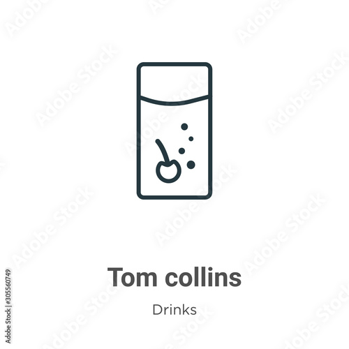 Tom collins outline vector icon. Thin line black tom collins icon, flat vector simple element illustration from editable drinks concept isolated on white background