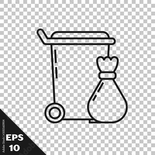 Black line Trash can icon isolated on transparent background. Garbage bin sign. Recycle basket icon. Office trash icon. Vector Illustration