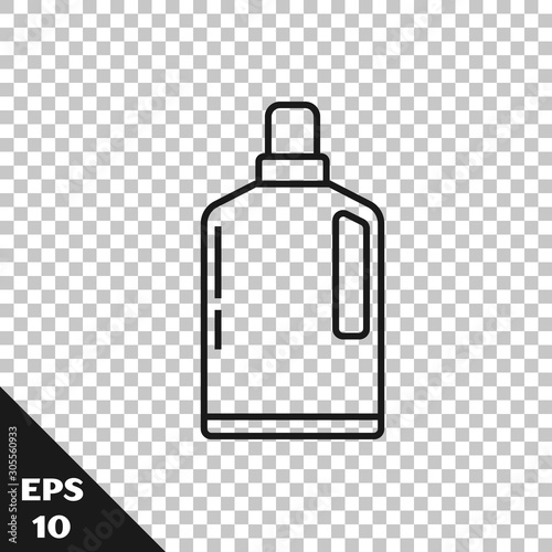 Black line Plastic bottle for liquid laundry detergent, bleach, dishwashing liquid or another cleaning agent icon isolated on transparent background. Vector Illustration